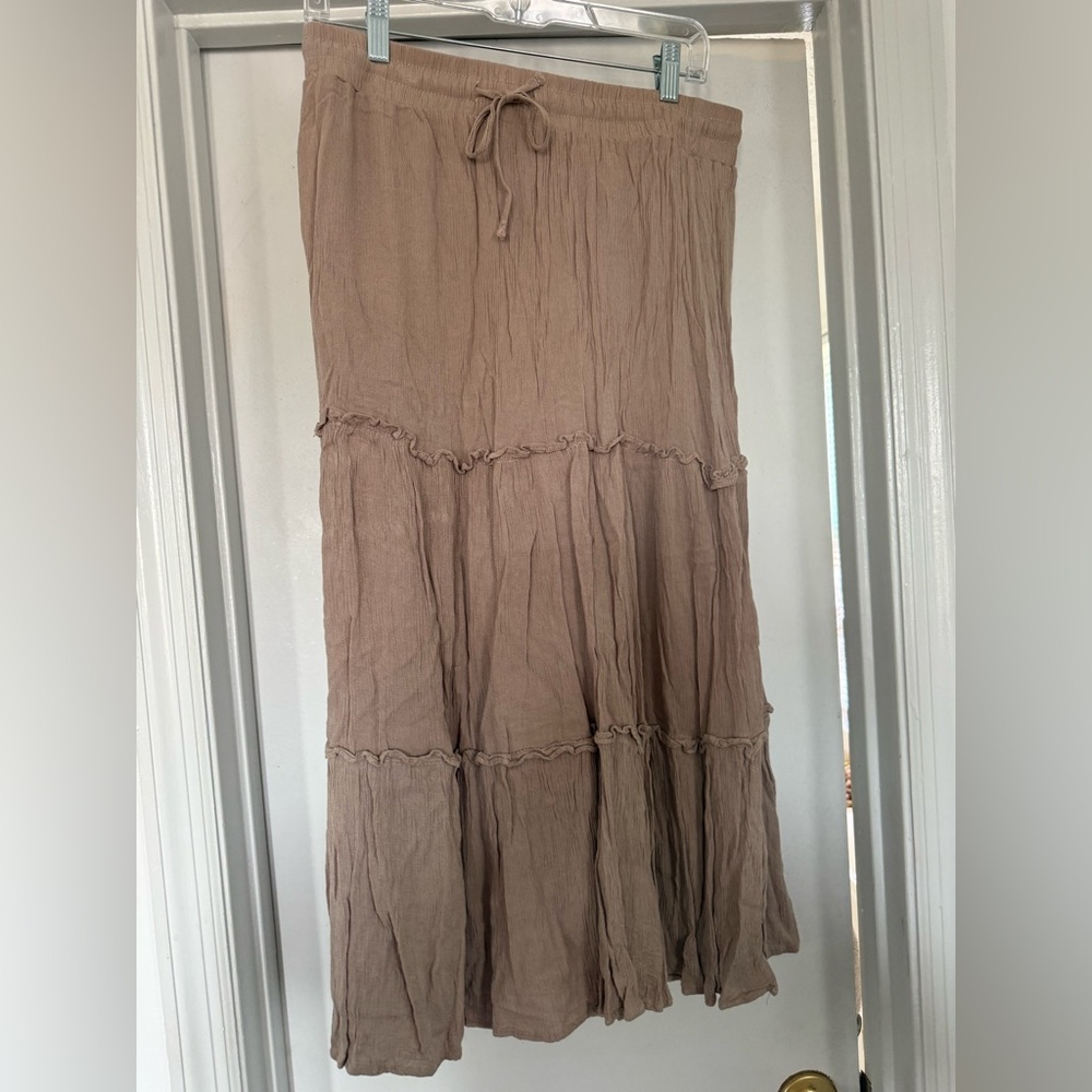 Taupe Tiered Midi Skirt